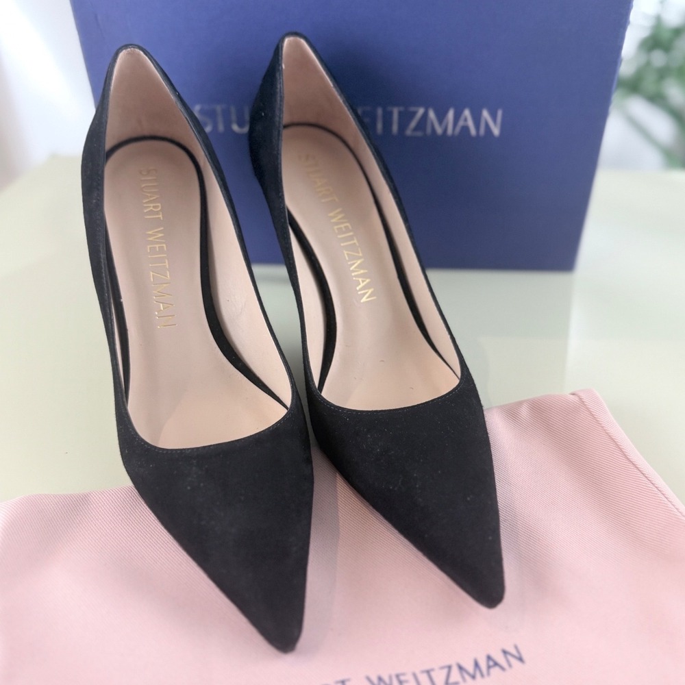 Stuart‎ Weitzman 85 Pump Black Suede Pointed Toe Stiletto Heels 9.5AA 40